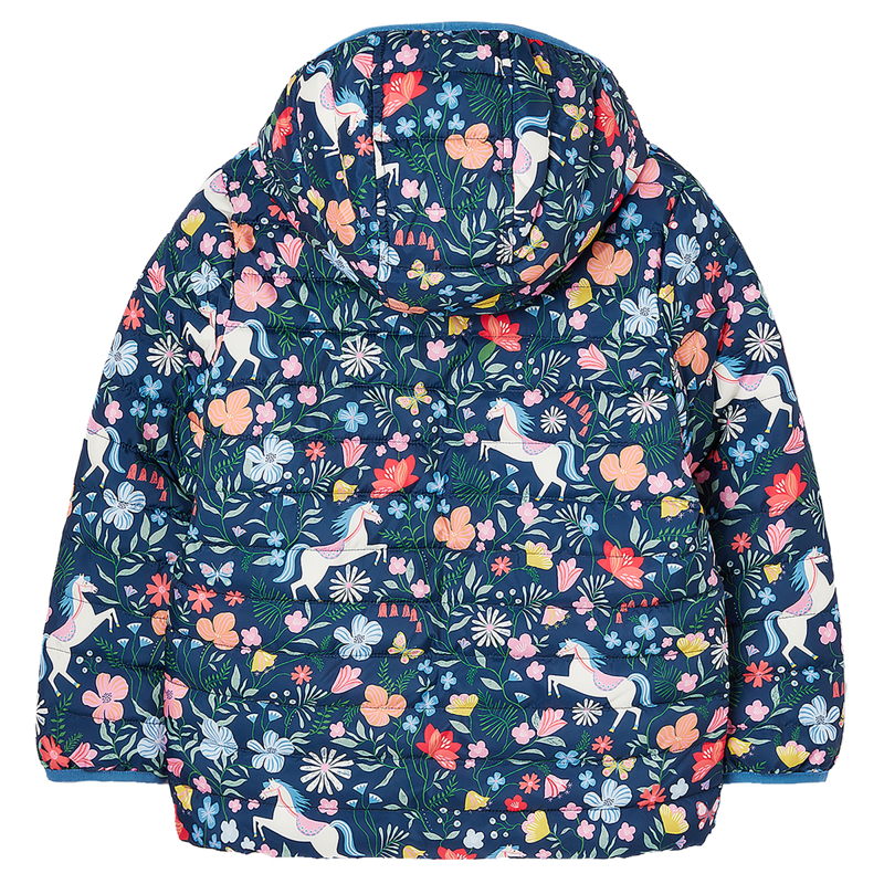 Joules Kaitlin Girl's Reversible Showerproof Coat - Navy Floral Horse-2